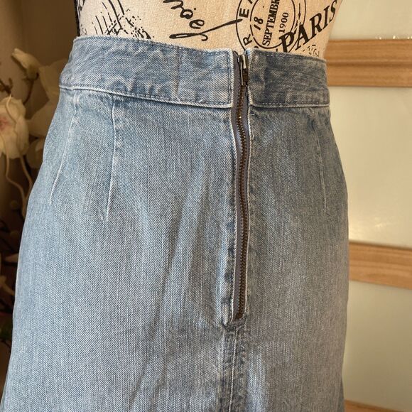 Ann Taylor LOFT Denim Wrap Jeans Skirt Raw Hem High Waist Mini Western Size 26/2 - Picture 4 of 6